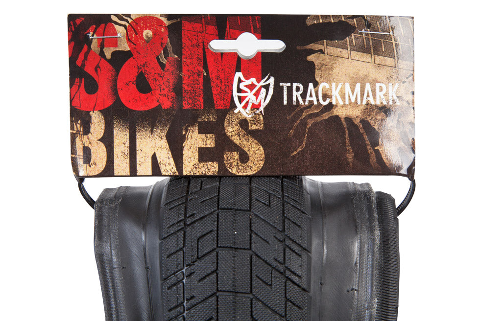 S&M Trackmark folding tire with packaging and size info, 20in