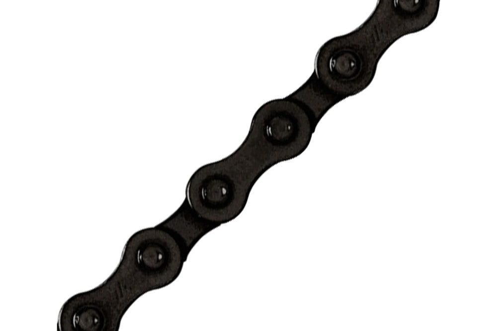 KMC S1 single-speed BMX chain in matte black with durable steel links and solid pins for smooth drivetrain performance.
