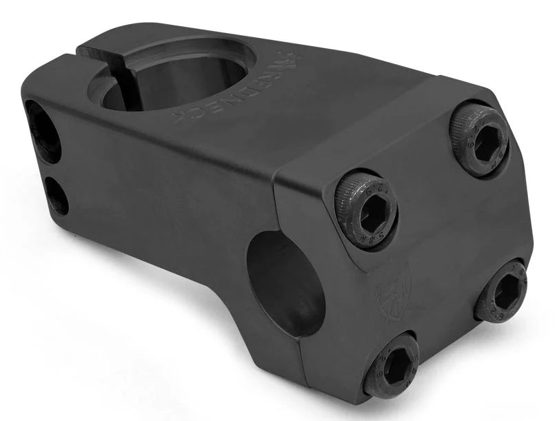 Black S&M Shredneck 50mm frontload BMX stem CNC machined from 6061 aluminum with engraved logos.