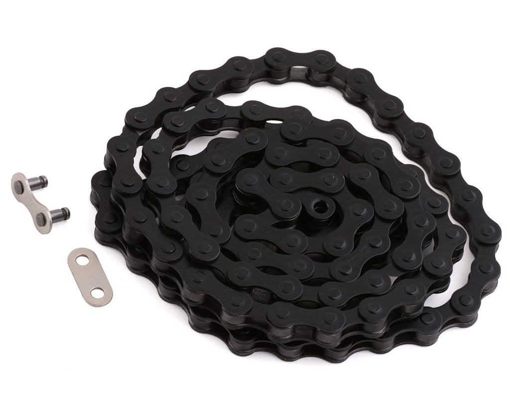 KMC S1 single-speed BMX chain in black with 112 links and a reusable master link connector.