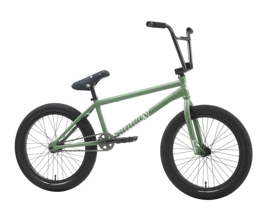 Sunday Forecaster Brett Silva signature BMX bike in matte sage green with a 20.75-inch chromoly frame and black components.