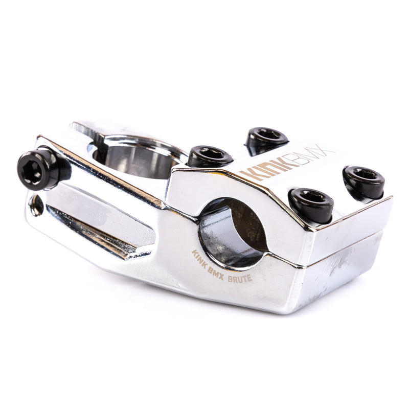 Chrome Kink Brute BMX stem with a 48mm reach, forged aluminum cap, and six black oversized bolts.