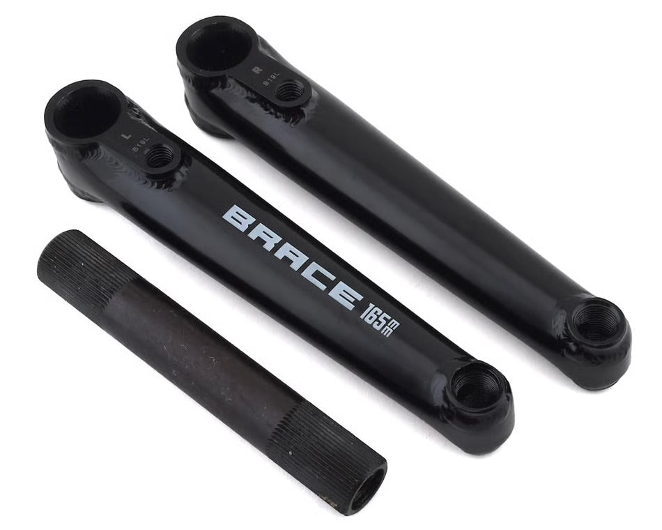 Black 165mm Kink Brace 3-piece BMX cranks made of 4130 chromoly steel with a 22mm hollow 48-spline spindle.