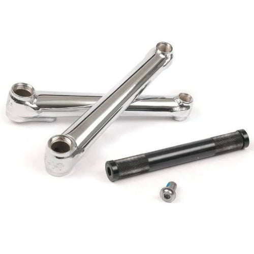 Cult Crew 3-piece chrome chromoly BMX cranks with a 19mm hollow 48-spline spindle and mounting bolt.
