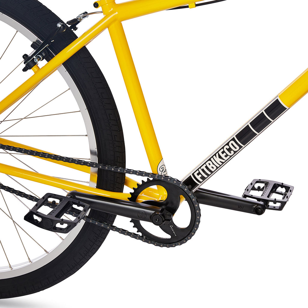 Fit Bike Co CR29 scratched down tube detail, Hurricane Yellow