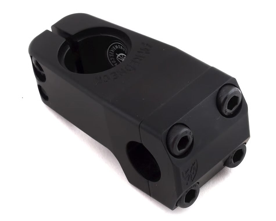 Black 50mm S&M Shredneck front load BMX stem CNC machined from 6061 aluminum with engraved logos.