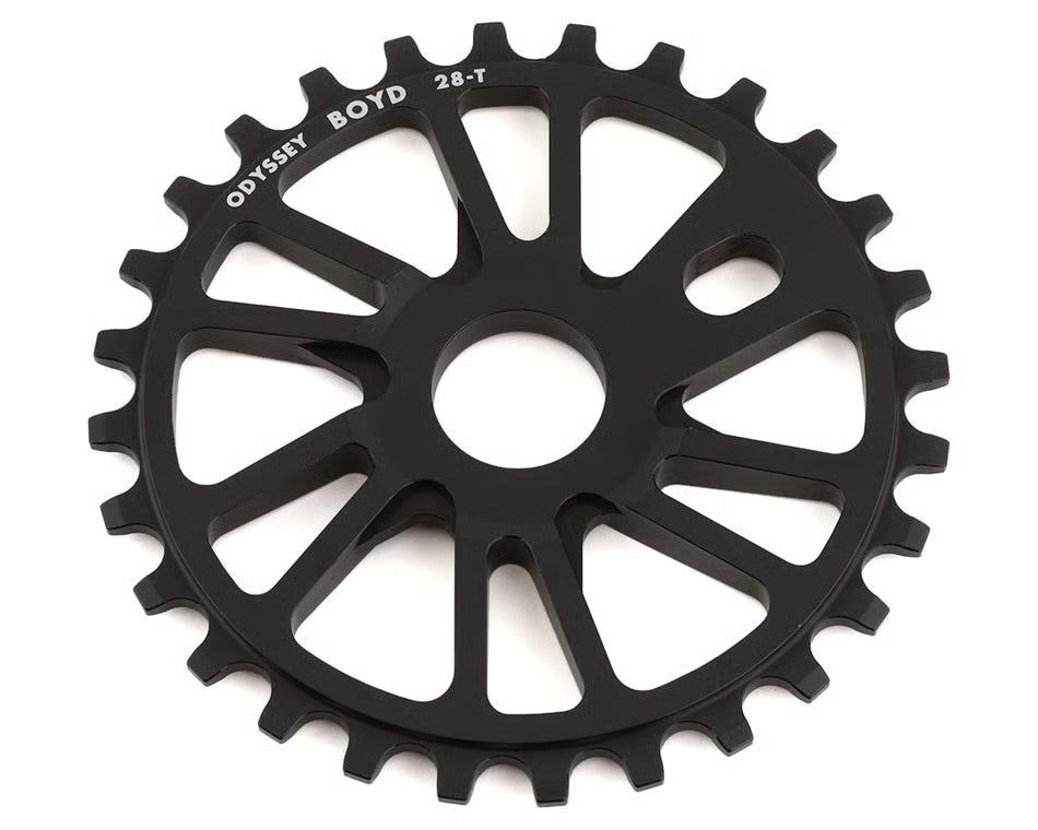 Odyssey Boyd Hilder signature BMX sprocket in black, 28T, five spoke directional design