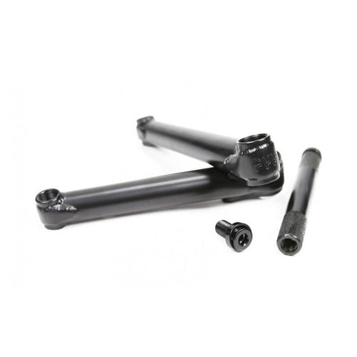 Black Cult Crew 3-piece tubular chromoly BMX cranks with a 19mm hollow spindle and flush mount bolt.